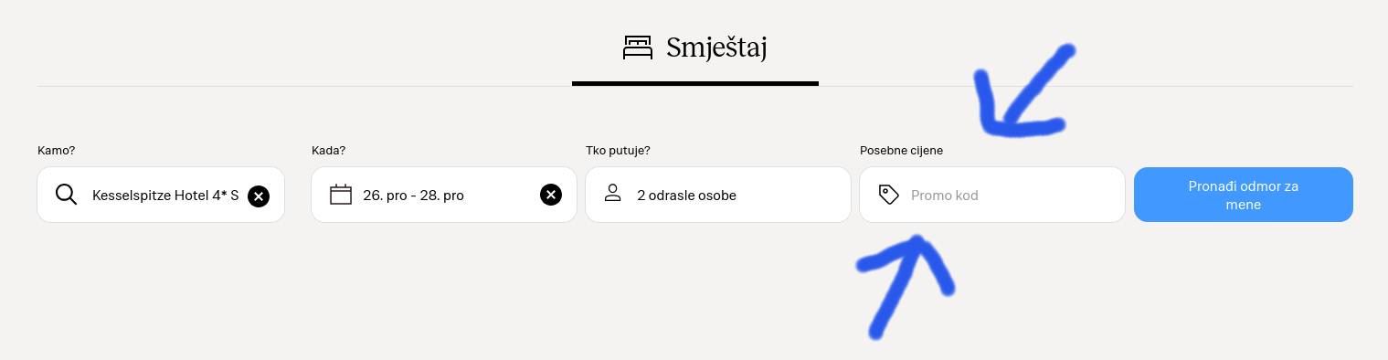 Polje za unos Valamar promo koda za popust